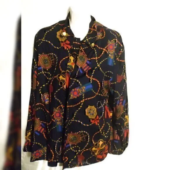 Leslie Fay Bow Tassel Rope Nautical Design Dress Shirt size 14 - Picture 1 of 7